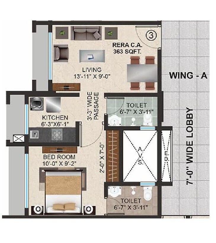 Floor plan of 1 BHK 363 Sq. Ft. Apartment in Vinayak Florence Heights, Mumbai