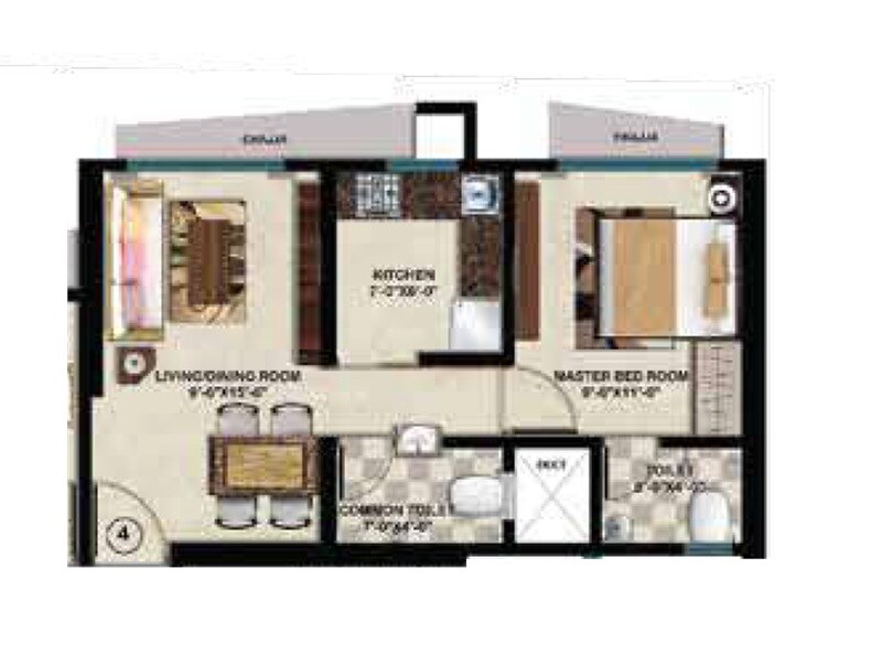 Floor plan of 1 BHK 377 Sq. Ft. Apartment in Vinayak Heights Phase I, Mumbai