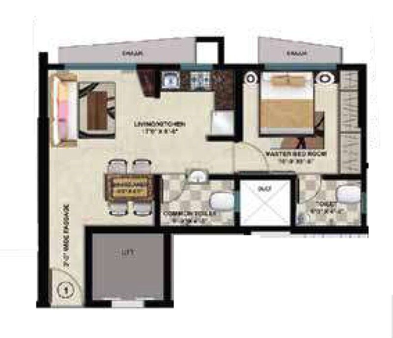 Floor plan of 1 BHK 398 Sq. Ft. Apartment in Vinayak Heights Phase I, Mumbai