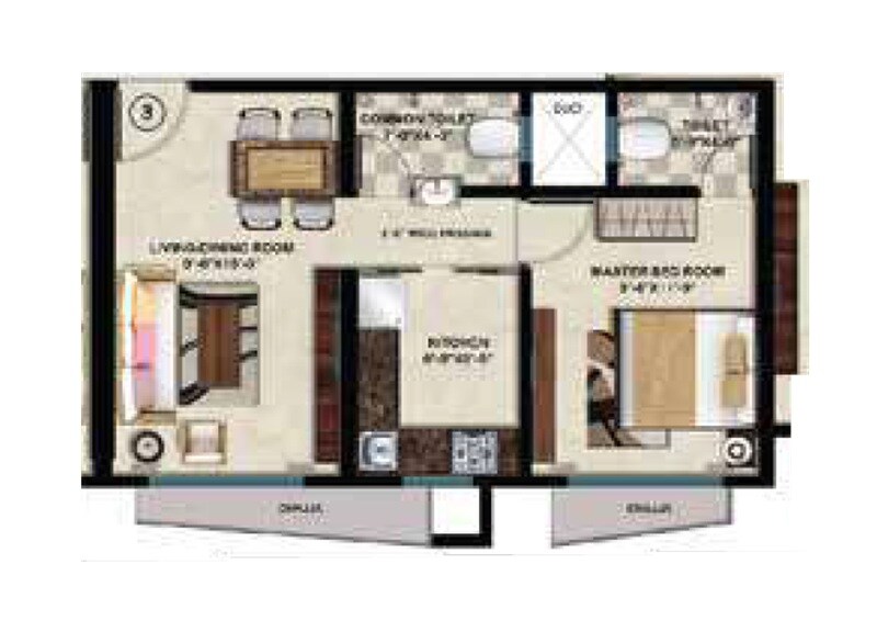 Floor plan of 1 BHK 407 Sq. Ft. Apartment in Vinayak Heights Phase I, Mumbai