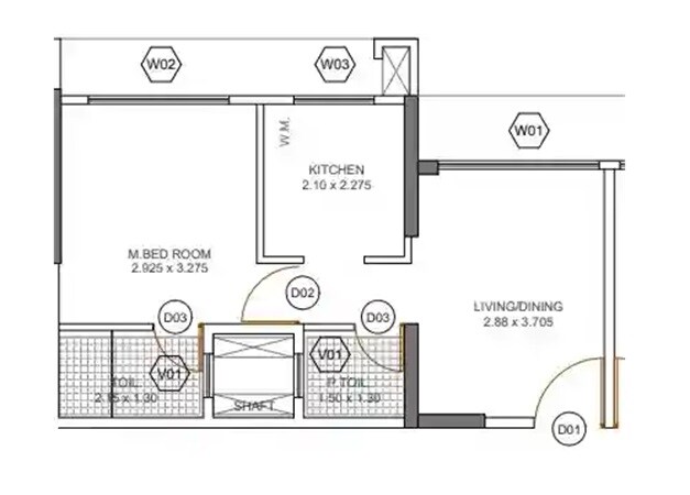 Floor plan of 1 BHK 397 Sq. Ft. Apartment in Vinca Sajay Avenue 18, Mumbai