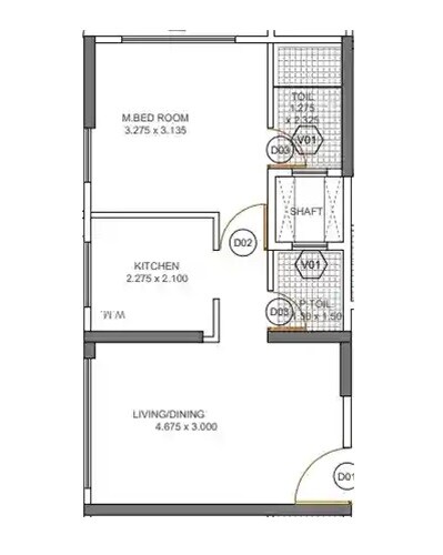 Floor plan of 1 BHK 408 Sq. Ft. Apartment in Vinca Sajay Avenue 18, Mumbai