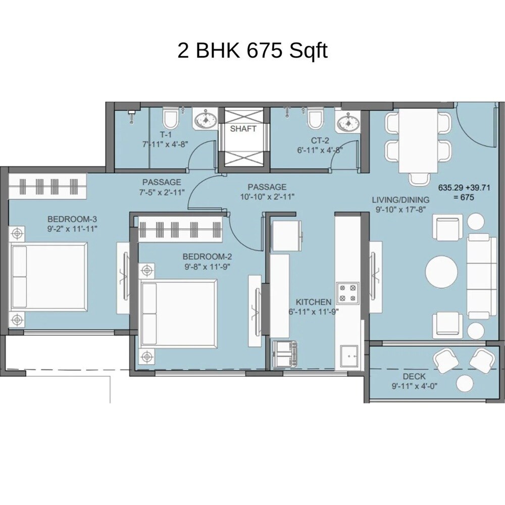 Floor plan of 2 BHK 676 Sq. Ft. Apartment in Vinca Sajay Avenue 18, Mumbai
