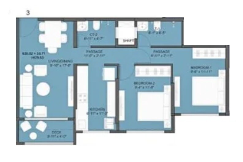Floor plan of 2 BHK 716 Sq. Ft. Apartment in Vinca Sajay Avenue 18, Mumbai