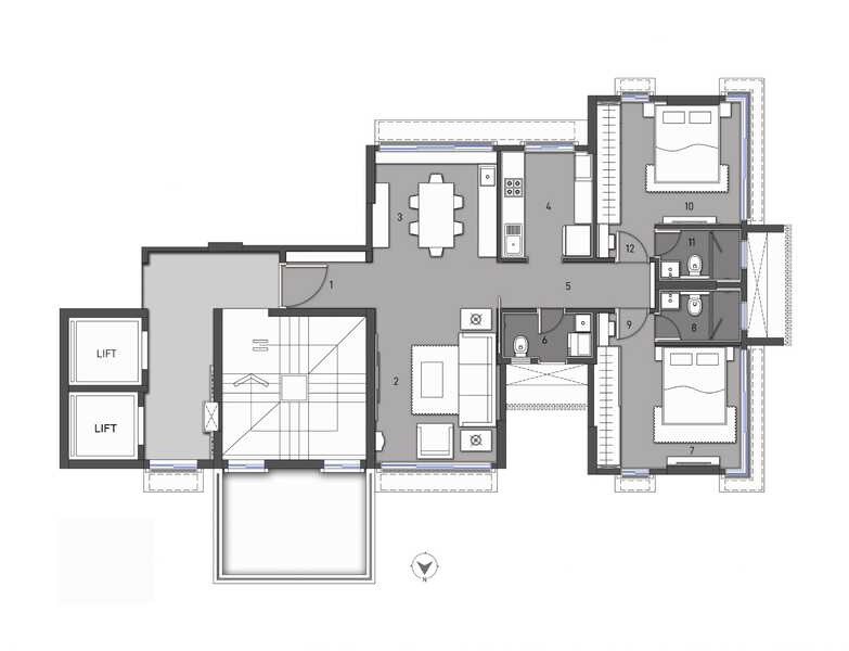 Floor plan of 2 BHK 866 Sq. Ft. Apartment in Vinod 36 Babulnath, Mumbai