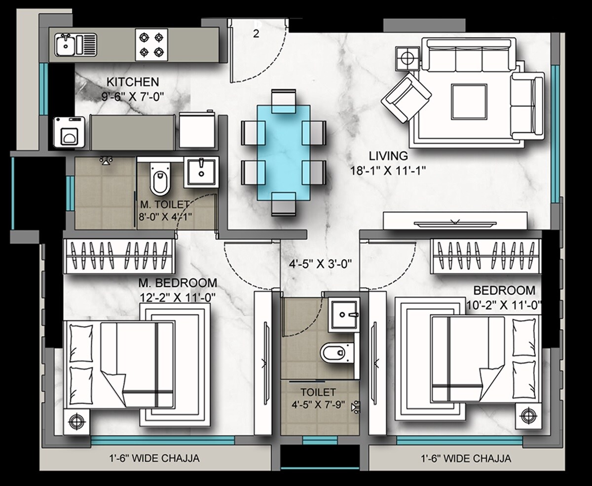 Floor plan of 2 BHK Apartment - 627 sq. ft. in Vira Aashrina, Mumbai