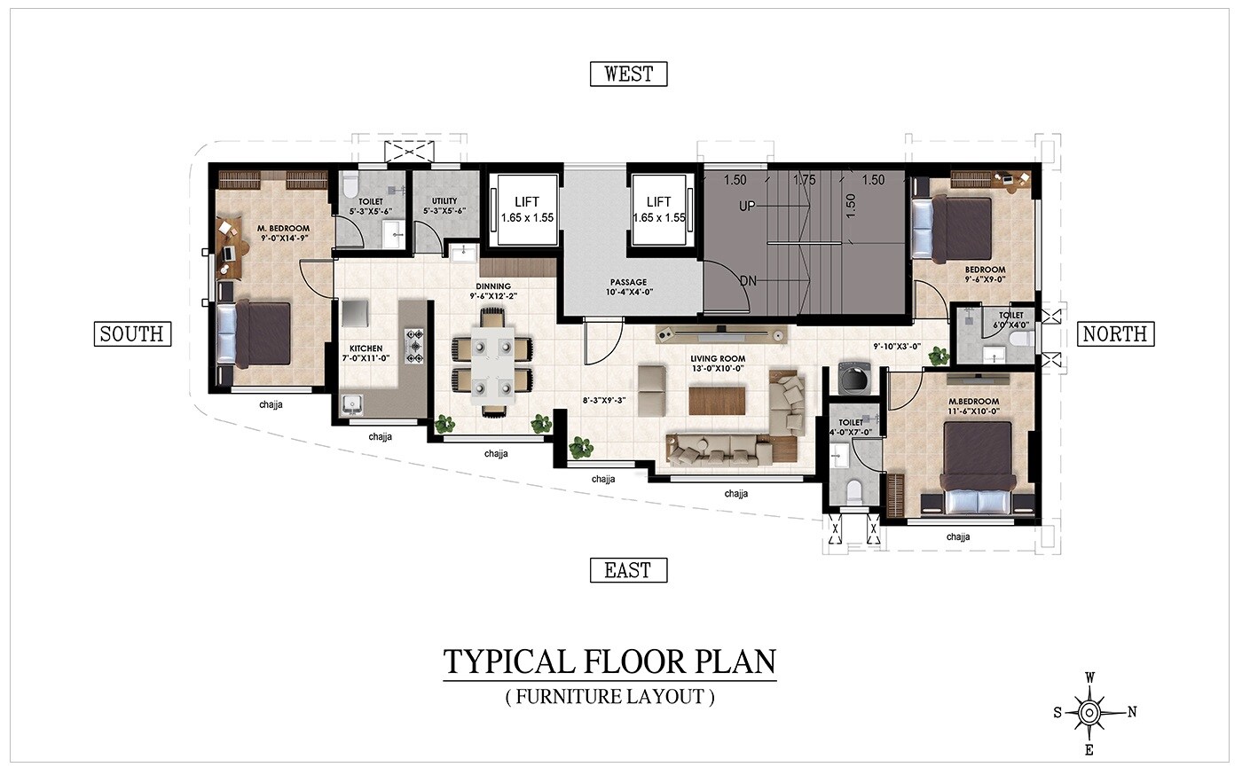 Floor plan of 3 BHK 920 Sq. Ft. Apartment in Ameya Vishvasmruti CHS, Mumbai