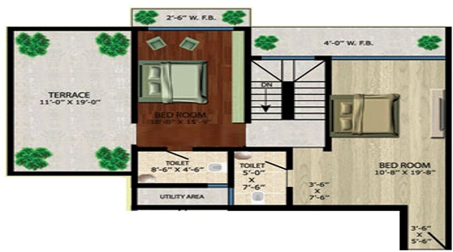 Floor plan of 2 BHK 615 Sq. Ft. Apartment in Vision Heights, Mumbai