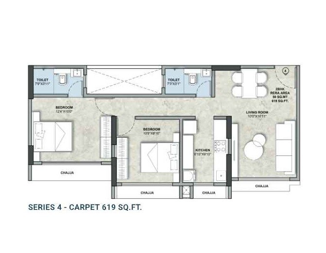 Floor plan of 2 BHK 620 Sq. Ft. Apartment in Vivan Heights Mumbai, Mumbai
