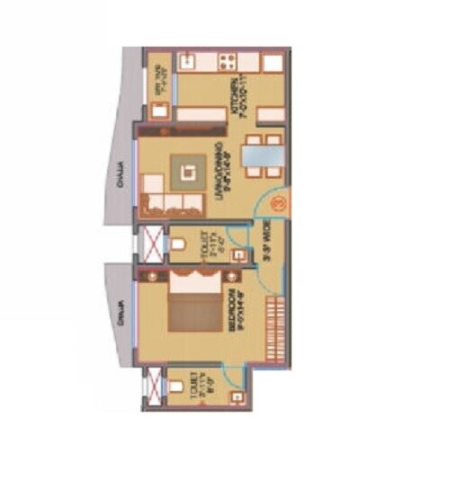 Floor plan of 1 BHK 345 Sq. Ft. Apartment in Vjay Victory Heights, Mumbai