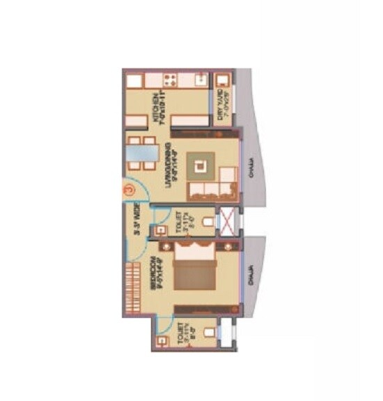 Floor plan of 1 BHK 535 Sq. Ft. Apartment in Vjay Victory Heights, Mumbai