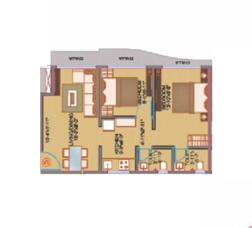 Floor plan of 2 BHK 616 Sq. Ft. Apartment in Vjay Victory Heights, Mumbai