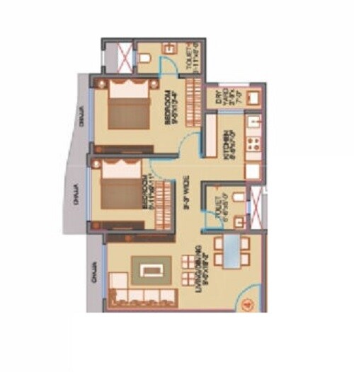 Floor plan of 2 BHK 628 Sq. Ft. Apartment in Vjay Victory Heights, Mumbai
