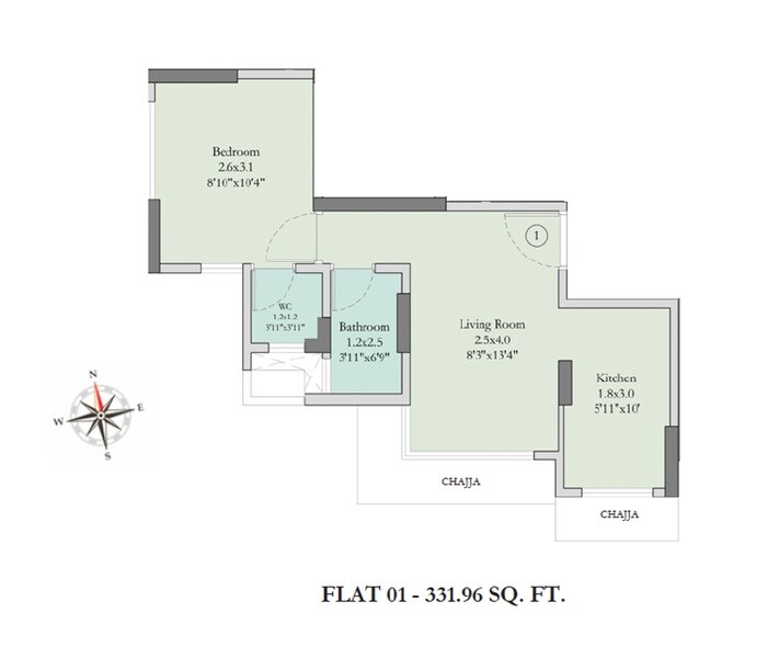 Floor plan of 1 BHK Apartment - 332 sq. ft. in VK Lal Hari Phase I, Mumbai