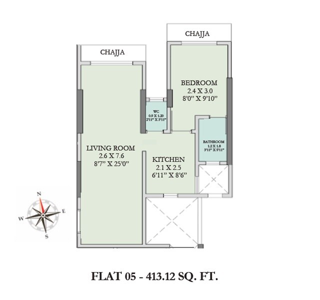 Floor plan of 1 BHK Apartment - 413 sq. ft. in VK Lal Hari Phase I, Mumbai