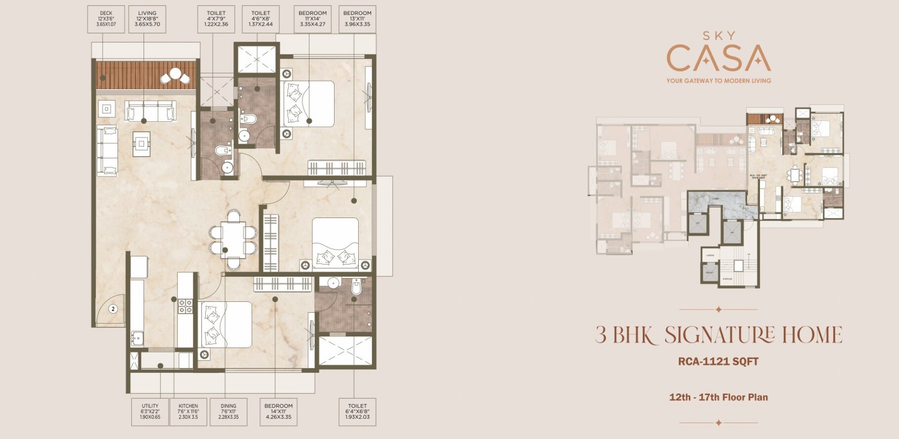 Floor plan of 3 BHK 1211 Sq. Ft. Apartment in VK Sky Casa, Mumbai