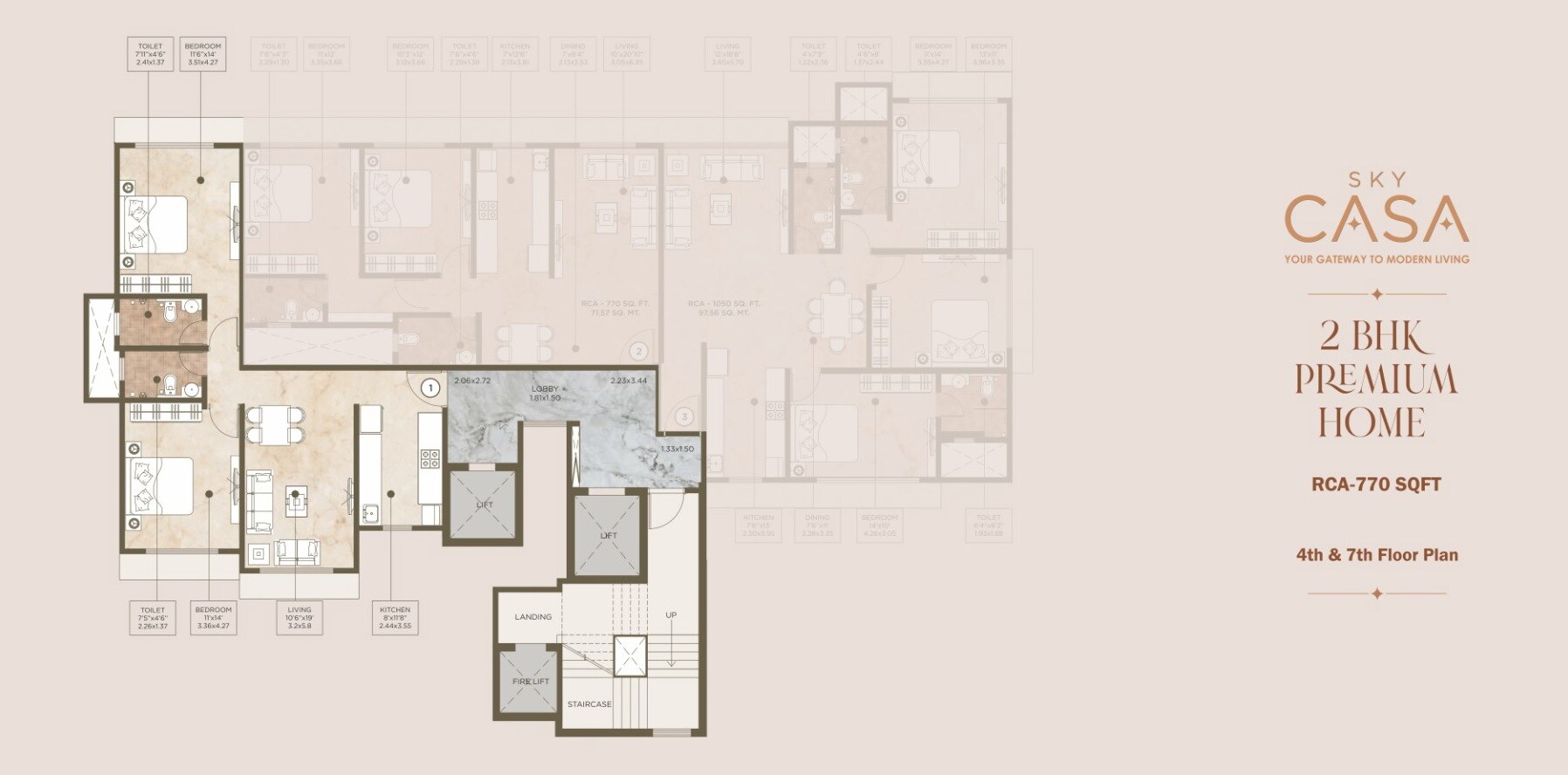 Floor plan of 2 BHK 770 Sq. Ft. Apartment in VK Sky Casa, Mumbai