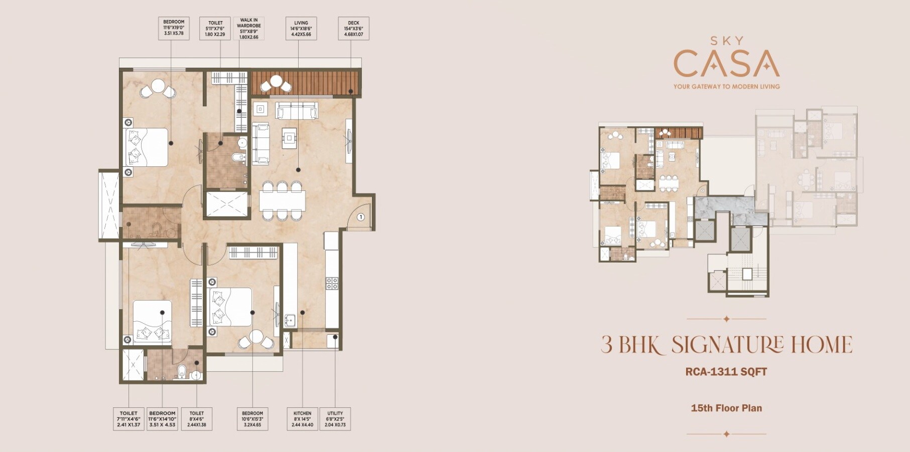 Floor plan of 3 BHK 1311 Sq. Ft. Apartment in VK Sky Casa, Mumbai