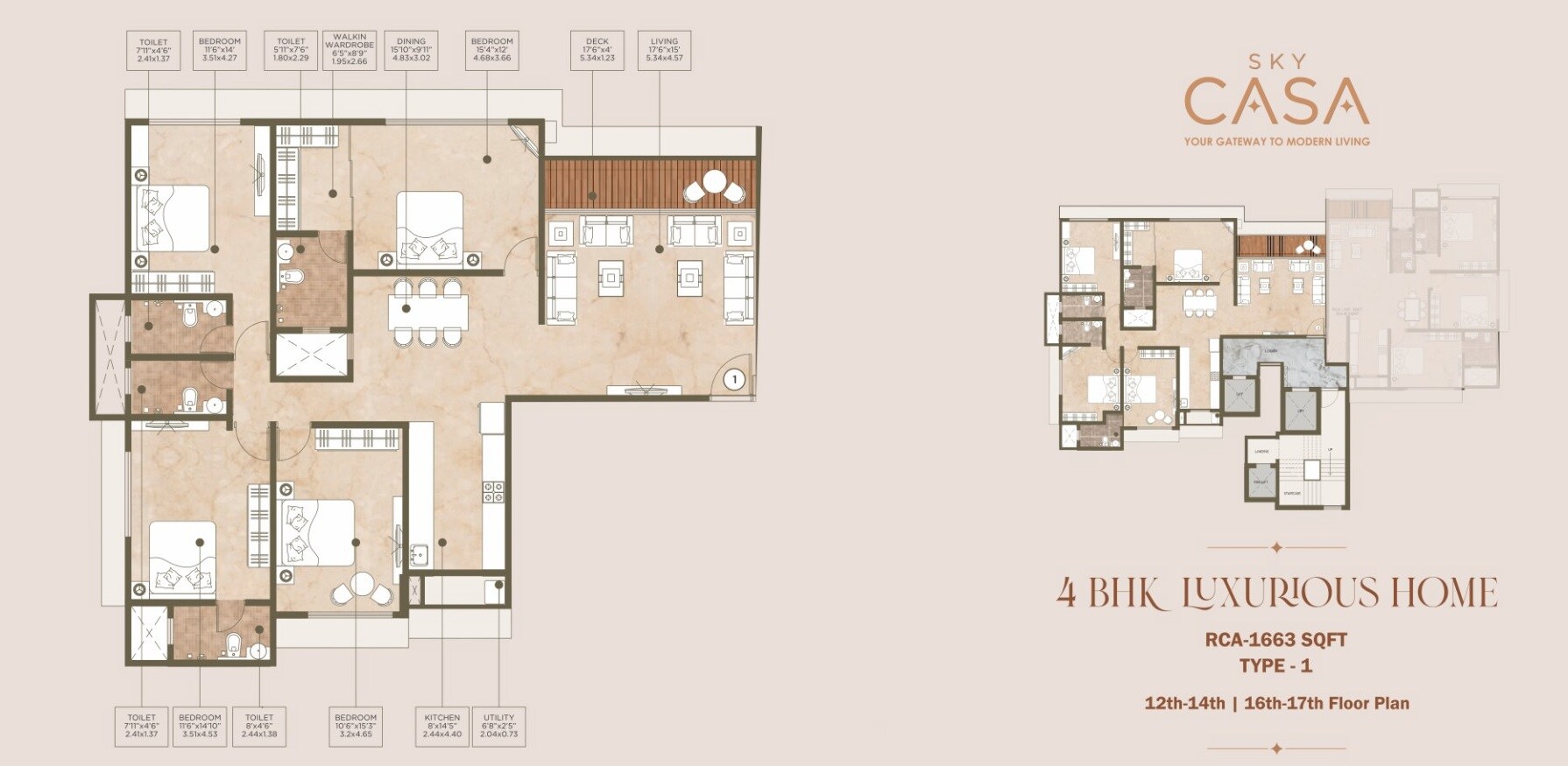Floor plan of 4 BHK 1663 Sq. Ft. Apartment in VK Sky Casa, Mumbai