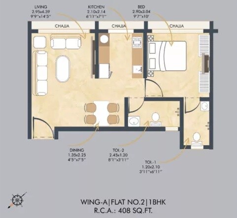 Floor plan of 1 BHK 408 Sq. Ft. Apartment in VK Skye Signature, Mumbai