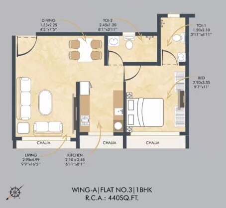 Floor plan of 1 BHK 440 Sq. Ft. Apartment in VK Skye Signature, Mumbai