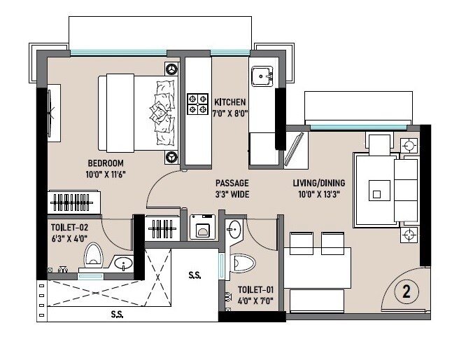 Floor plan of 1 BHK 420 Sq. Ft. Apartment in VKG Amazon, Mumbai