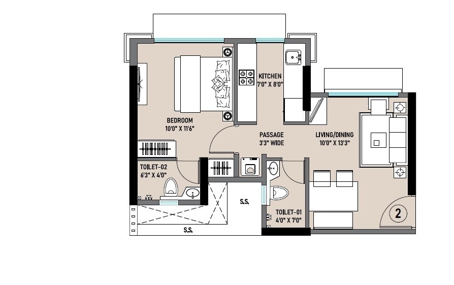 Floor plan of 1 BHK 415 Sq. Ft. Apartment in VKG Beverly Hills, Mumbai