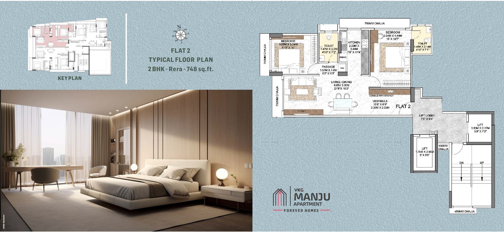 Floor plan of 2 BHK 748 Sq. Ft. Apartment in VKG Manju Apartment CHS, Mumbai