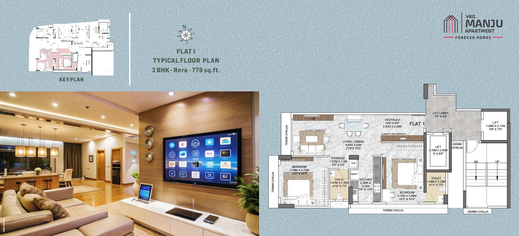 Floor plan of 2 BHK 779 Sq. Ft. Apartment in VKG Manju Apartment CHS, Mumbai