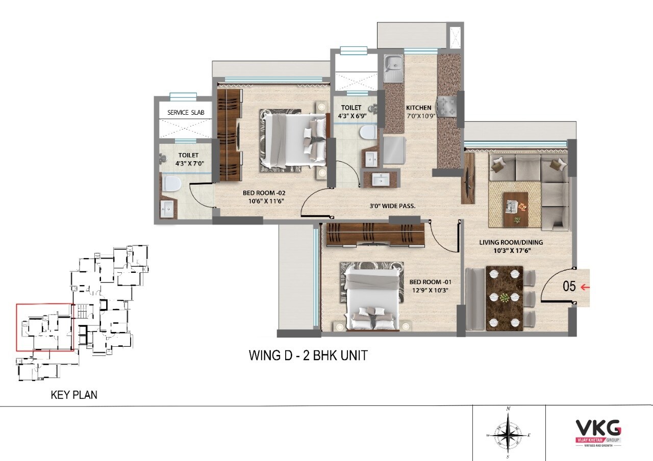Floor plan of 2 BHK 685 Sq. Ft. Apartment in VKG Park Estate, Mumbai