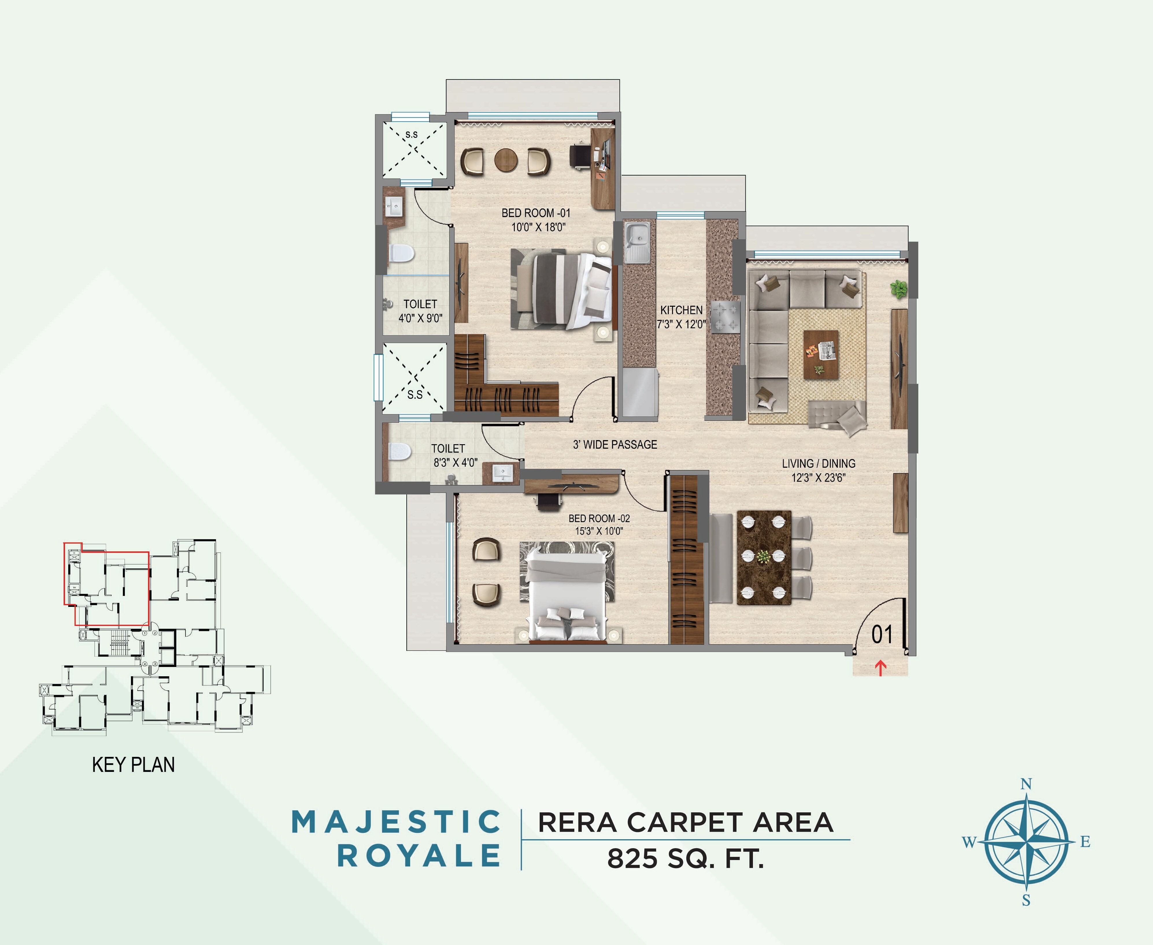 Floor plan of 2 BHK 705 Sq. Ft. Apartment in VKG Park Estate, Mumbai
