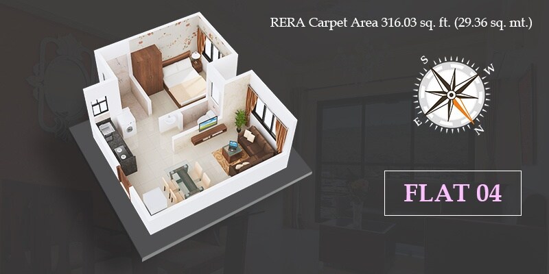 Floor plan of 1 BHK 316 Sq. Ft. Apartment in VKLAL Vishnu Phase 1, Mumbai