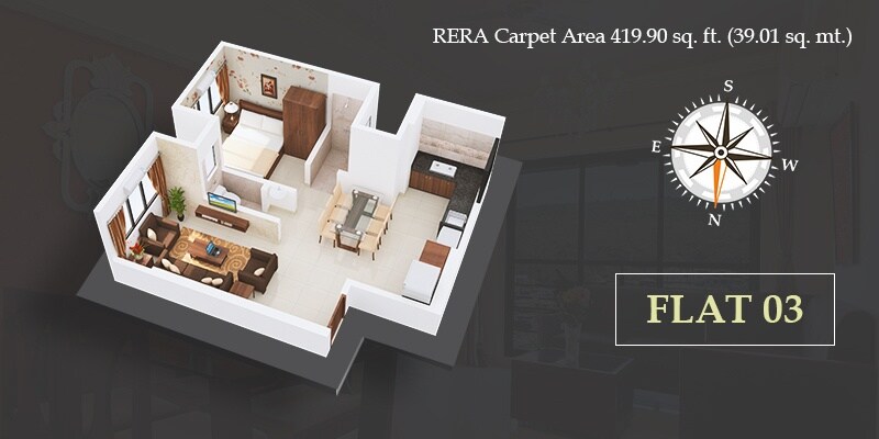 Floor plan of 1 BHK 420 Sq. Ft. Apartment in VKLAL Vishnu Phase 1, Mumbai