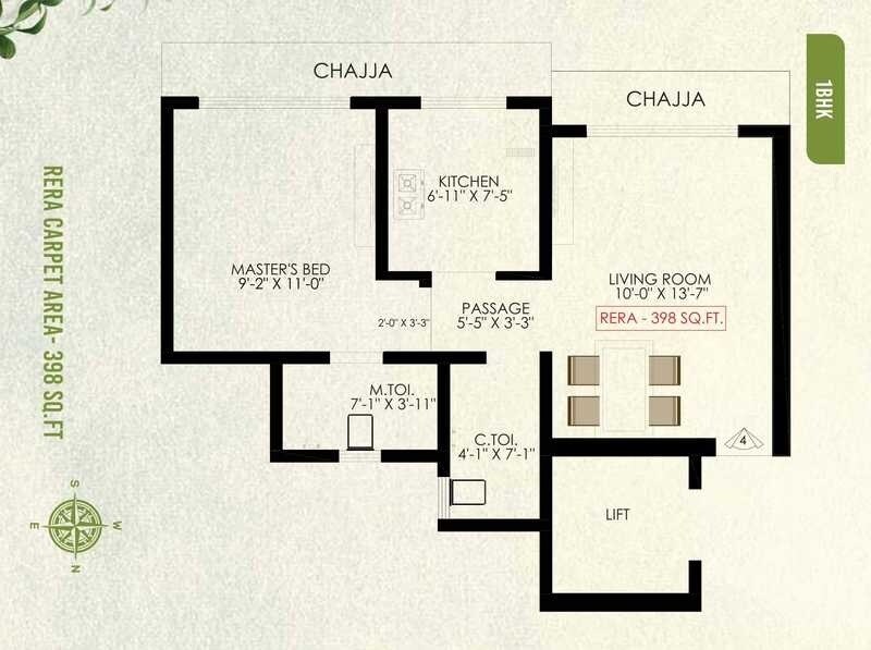 Floor plan of 1 BHK 398 Sq. Ft. Apartment in VL Savli Eastern Groves Phase 1B, Mumbai