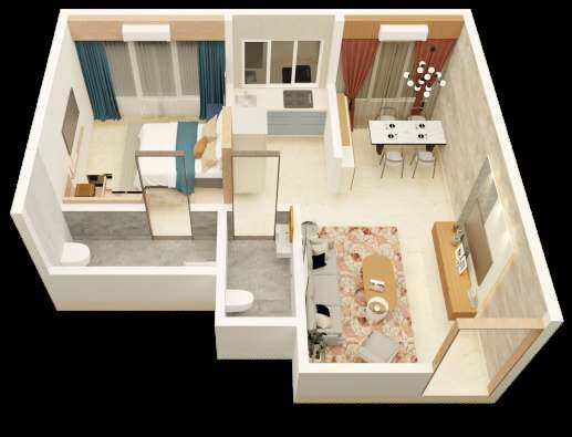 Floor plan of 1 BHK 418 Sq. Ft. Apartment in VP Om Dhanlaxmi Heights, Mumbai