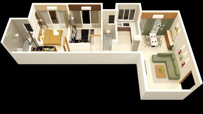 Floor plan of 2 BHK 562 Sq. Ft. Apartment in VP Om Dhanlaxmi Heights, Mumbai