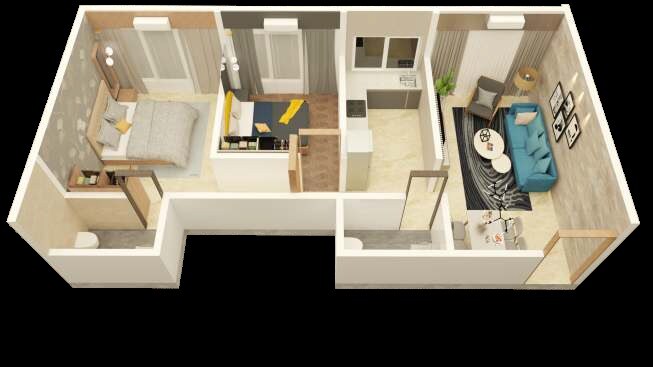 Floor plan of 2 BHK 595 Sq. Ft. Apartment in VP Om Dhanlaxmi Heights, Mumbai