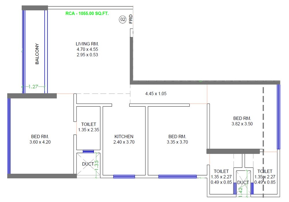 3 BHK 1053 Sq. Ft. Apartment