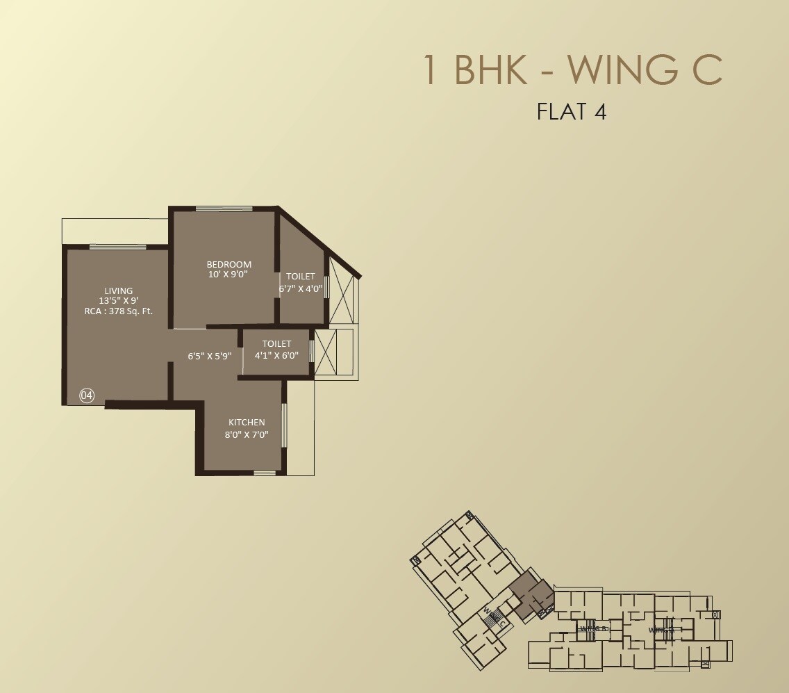 Floor plan of 1 BHK 378 Sq. Ft. Apartment in Vraj One, Mumbai
