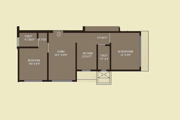 Floor plan of 2 BHK 615 Sq. Ft. Apartment in Vraj One, Mumbai
