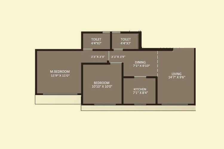 Floor plan of 2 BHK 695 Sq. Ft. Apartment in Vraj One, Mumbai