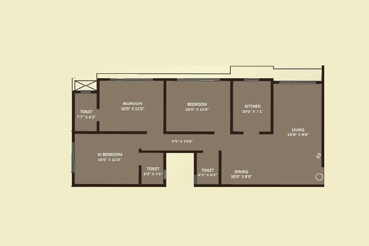 Floor plan of 3 BHK 870 Sq. Ft. Apartment in Vraj One, Mumbai