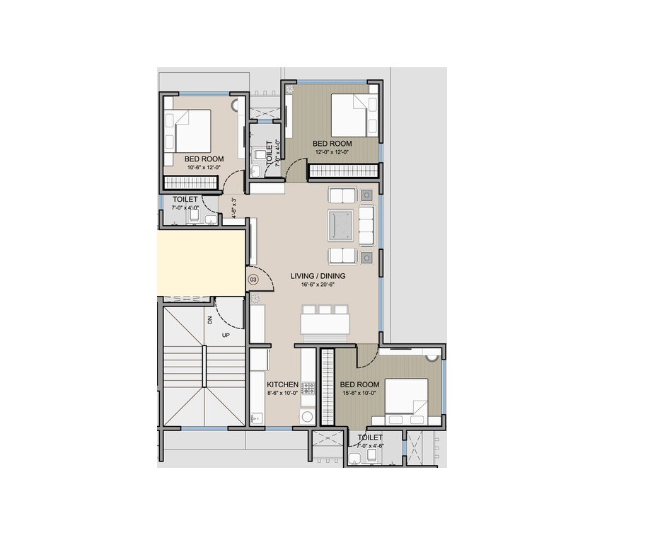 Floor plan of 3 BHK 1196 Sq. Ft. Apartment in Vraj Paras Residency, Mumbai