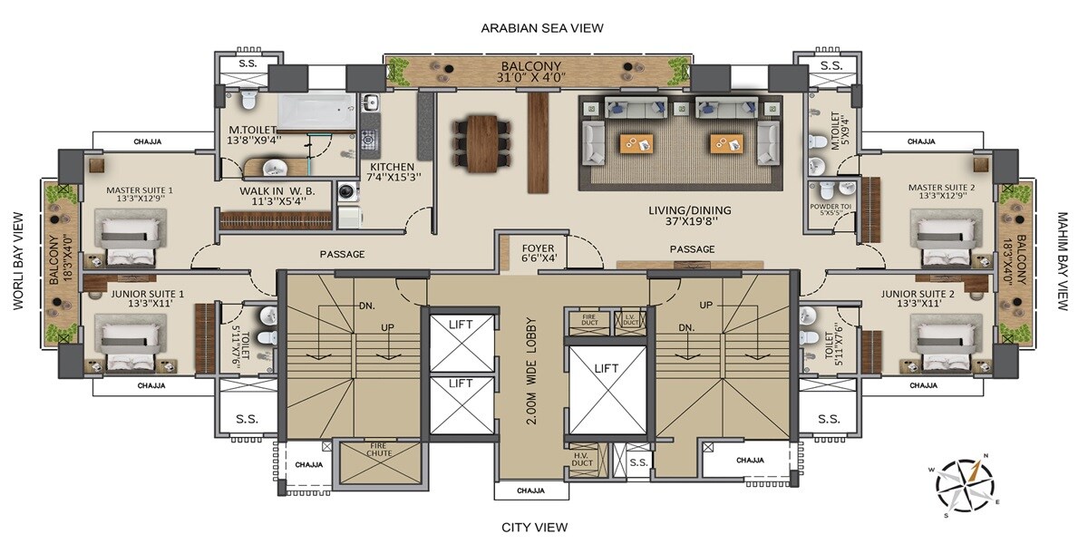 Floor plan of 4 BHK 2023 Sq. Ft. Apartment in Vraj Tiara, Mumbai