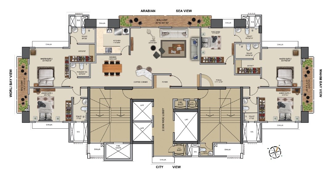Floor plan of 5 BHK 2320 Sq. Ft. Apartment in Vraj Tiara, Mumbai