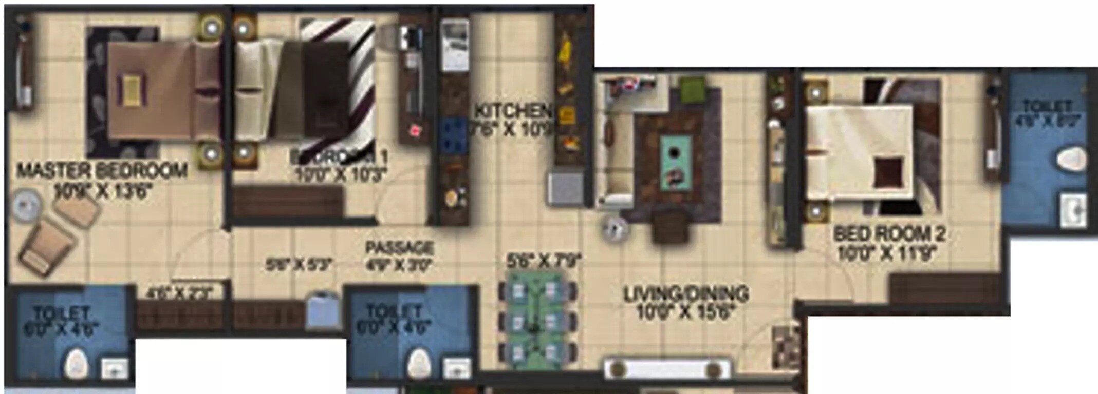 Floor plan of 3 BHK 1421 Sq. Ft. Apartment in Vrajlal Aangan, Mumbai
