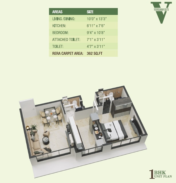 1 BHK 362 Sq. Ft. Apartment in Vridavan Elite