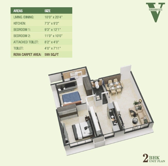 Floor plan of 2 BHK 600 Sq. Ft. Apartment in Vridavan Elite, Mumbai