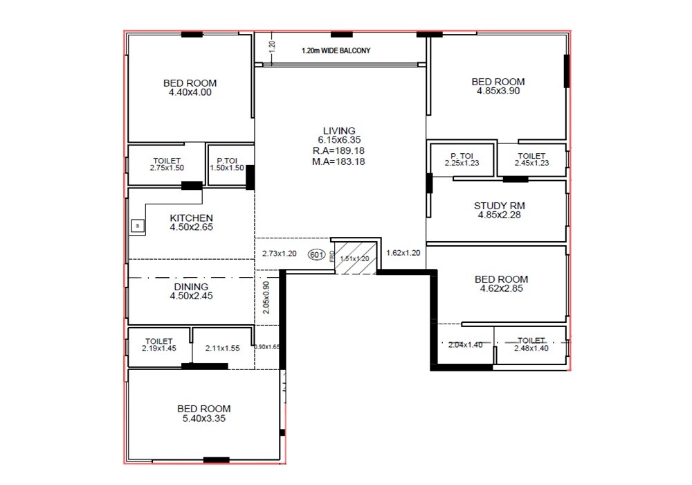 Floor plan of 4 BHK Apartment - 1705 sq. ft. in Vruksh Prabhu Ashish CHS, Mumbai