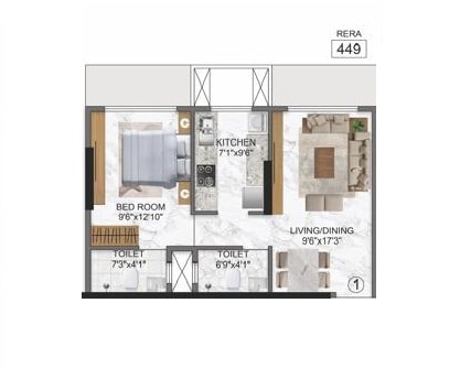 Floor plan of 1 BHK 449 Sq. Ft. Apartment in Vrushi Sanskruti, Mumbai